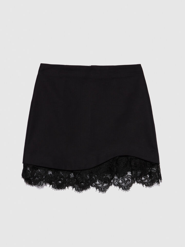 Mini skirt with lace - women's mini skirts - Black | Sisley image number 6